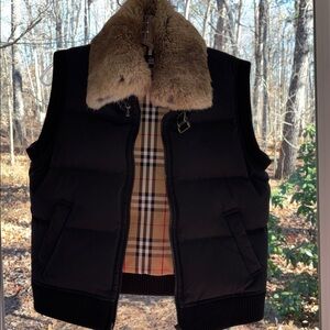 Burberry London  Black Vest with Rabbit Fur Collar